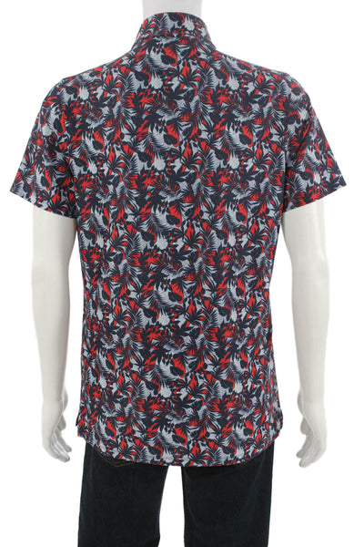 G/Fore Men Point Collar Short Sleeve Button Up Floral Shirt Dark Blue Size M