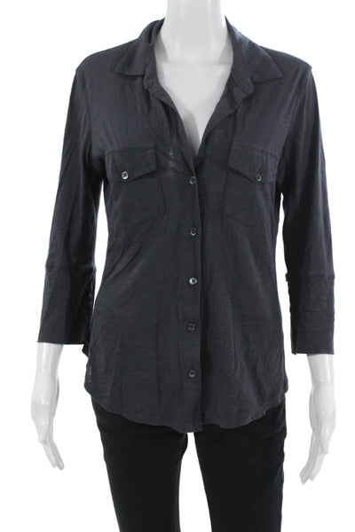 Standard James Perse Women Dark Gray Collared Button-Up Top 3/4 Sleeve Size 3