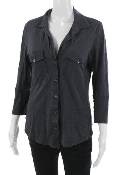 Standard James Perse Women Dark Gray Collared Button-Up Top 3/4 Sleeve Size 3