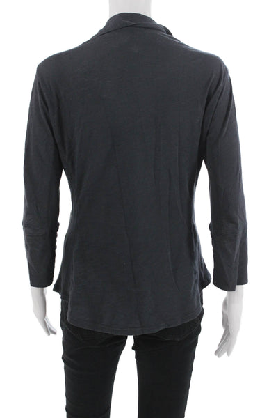 Standard James Perse Women Dark Gray Collared Button-Up Top 3/4 Sleeve Size 3