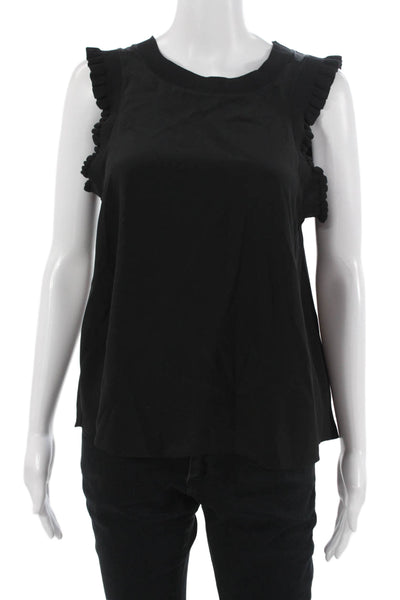 Cinq à Sept Women Silk Sleeveless Tank Crew Neck Black Size XS
