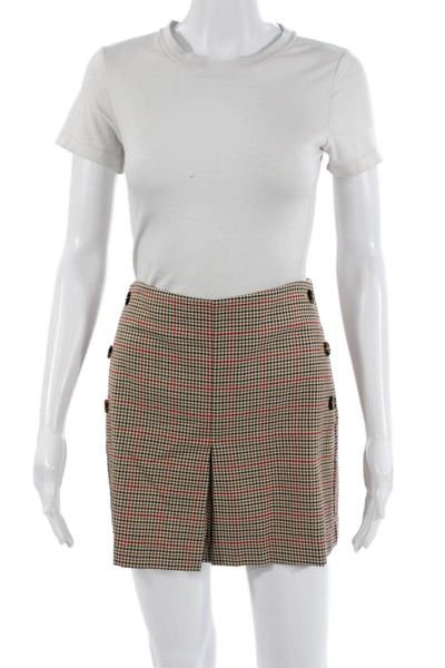 MNG Women A-Line Mini Skort Beige Plaid Size M