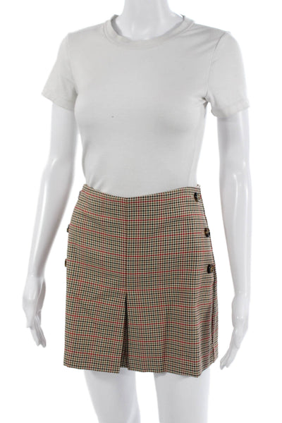 MNG Women A-Line Mini Skort Beige Plaid Size M