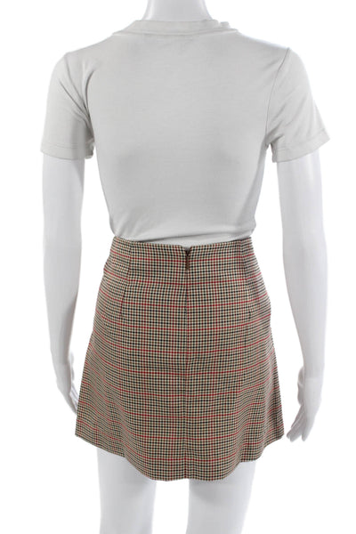MNG Women A-Line Mini Skort Beige Plaid Size M