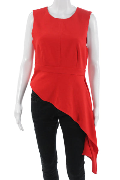 BCBGMAXAZRIA Womens Blouse Red Sleeveless Round Neck Zip Fall Designer Size S