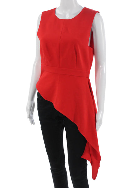 BCBGMAXAZRIA Womens Blouse Red Sleeveless Round Neck Zip Fall Designer Size S