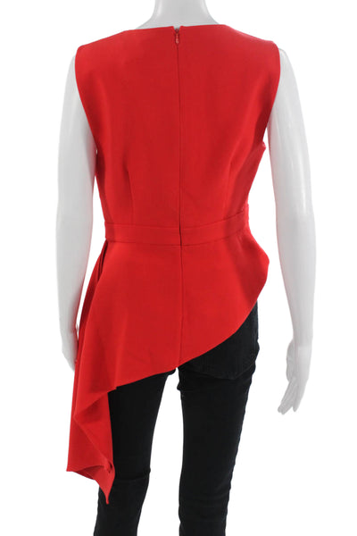 BCBGMAXAZRIA Womens Blouse Red Sleeveless Round Neck Zip Fall Designer Size S