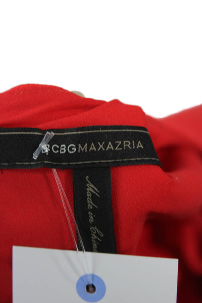 BCBGMAXAZRIA Womens Blouse Red Sleeveless Round Neck Zip Fall Designer Size S
