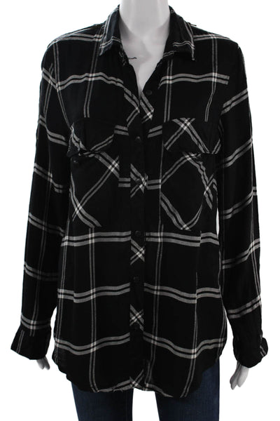 Alison Andrews Womens Button-Up 100% Silk Plaid Long Sleeve Size M