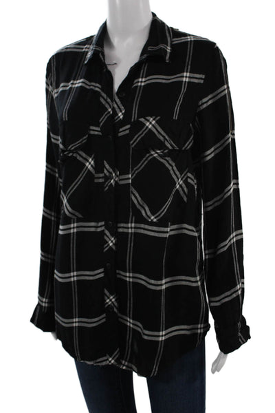 Alison Andrews Womens Button-Up 100% Silk Plaid Long Sleeve Size M