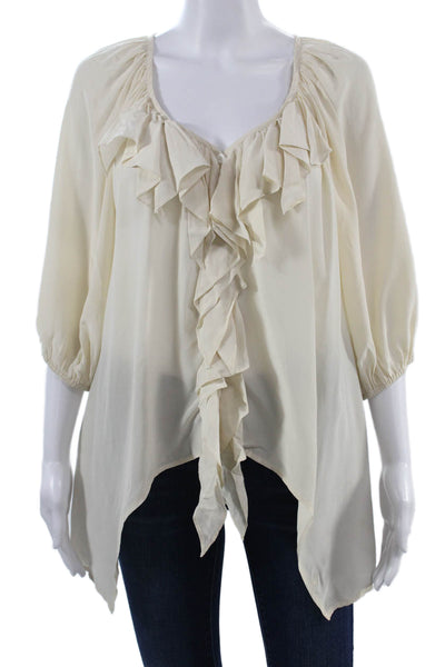 Fifteen Twenty Women Tunic Silk V-Neck 3/4 Sleeve Beige Bohemian Size M