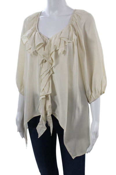 Fifteen Twenty Women Tunic Silk V-Neck 3/4 Sleeve Beige Bohemian Size M