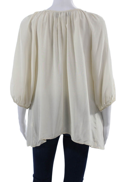 Fifteen Twenty Women Tunic Silk V-Neck 3/4 Sleeve Beige Bohemian Size M