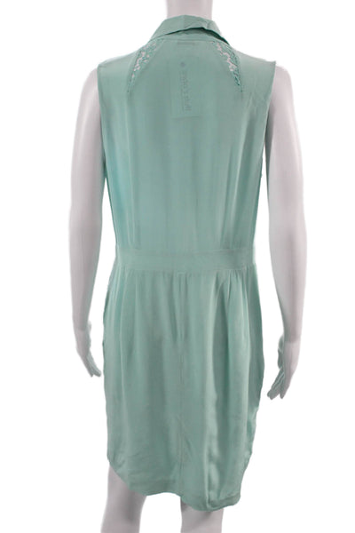 Club Monaco Women Green Silk Collared Sleeveless Shirt Dress Long Button Size S
