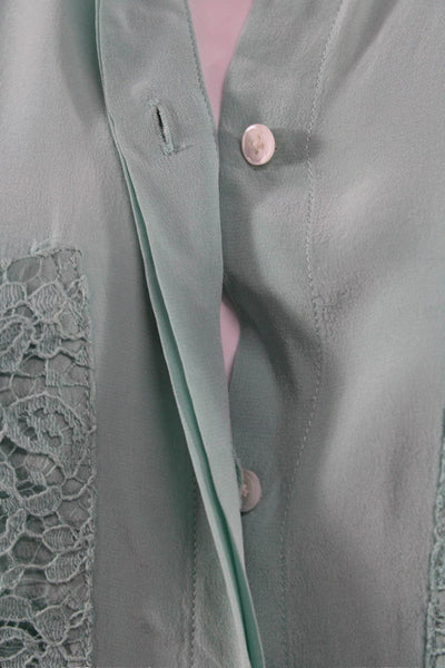 Club Monaco Women Green Silk Collared Sleeveless Shirt Dress Long Button Size S