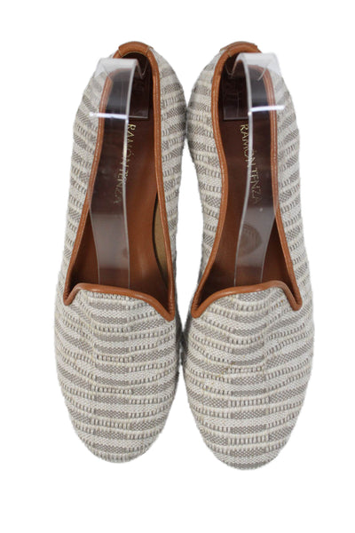 Ramon Tenza Womens Textured Slip On Loafers White Size 6M