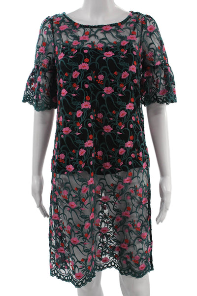 Moulinette Soeurs Anthropologie Women Black Floral Shift Dress Size XS