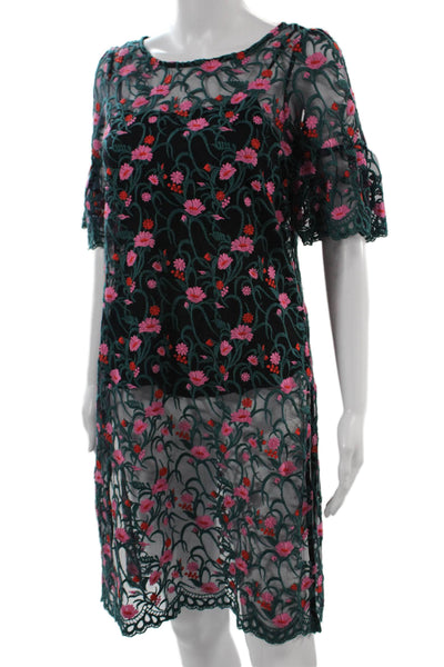 Moulinette Soeurs Anthropologie Women Black Floral Shift Dress Size XS