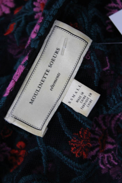 Moulinette Soeurs Anthropologie Women Black Floral Shift Dress Size XS