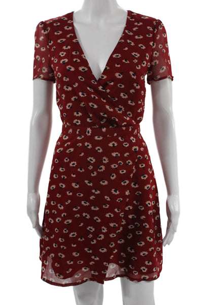 Madewell Women Fit & Flare Wrap Dress Red Floral V-Neck Short Sleeve Size 00