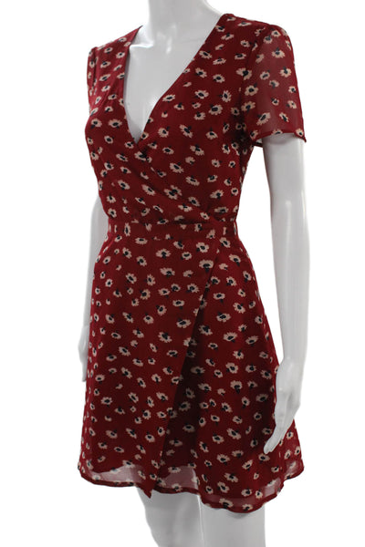 Madewell Women Fit & Flare Wrap Dress Red Floral V-Neck Short Sleeve Size 00
