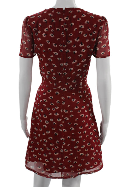 Madewell Women Fit & Flare Wrap Dress Red Floral V-Neck Short Sleeve Size 00