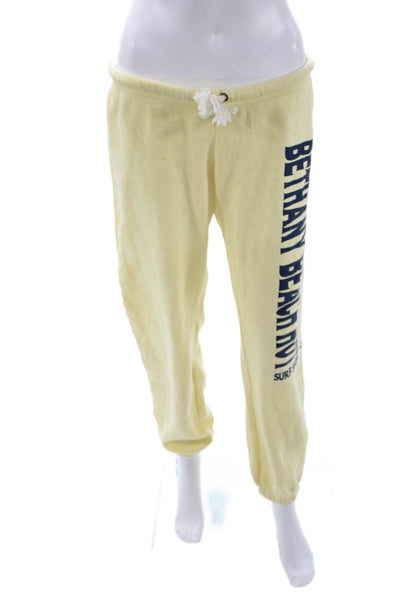 Ocean Drive Women Jogger Sweatpants Yellow Drawstring Graphic Beach Size M