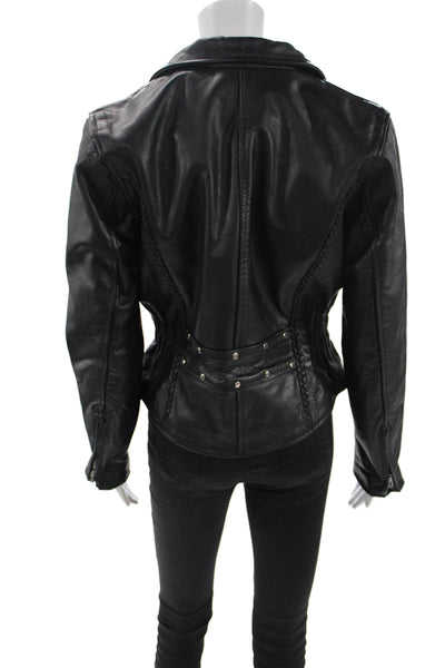 Unik Premium Women Biker Jacket Black Zip Collared Long Sleeve Size S