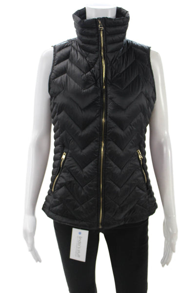 Calvin Klein Women Puffer Quilted Jacket Black High Neck Zip Size S