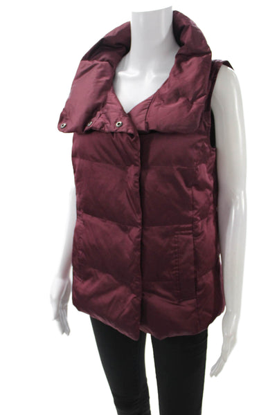 J Jill Womens Puffer Quilted Jacket Purple High Neck Snap Nylon Size S