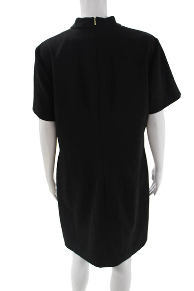 Trina Turk Women Black V Neck Shift Dress Short Sleeve Zip Size 12