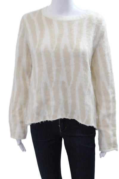 Wooden Ships Unisex Animal Print Mohair Blend Pullover Sweater Beige Size S