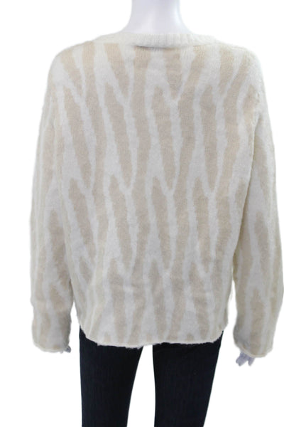 Wooden Ships Unisex Animal Print Mohair Blend Pullover Sweater Beige Size S