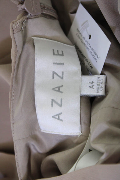 Azazie Womens Beige V Neck Sleeveless Maxi Slip Dress Tie Waist Size 4