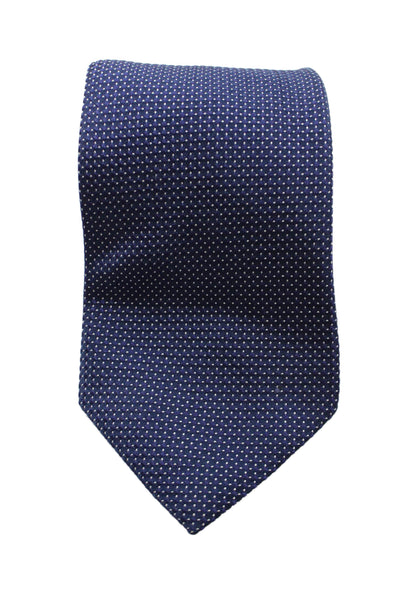 Giorgio Armani Mens Silk Wide Necktie Navy Blue White