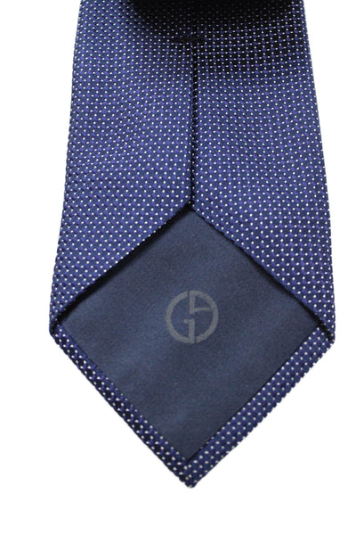 Giorgio Armani Mens Silk Wide Necktie Navy Blue White