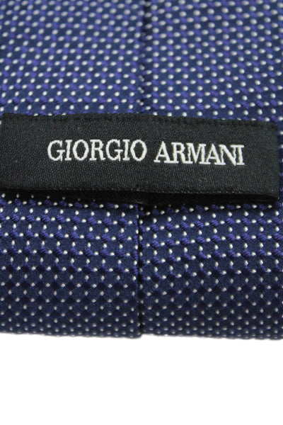 Giorgio Armani Mens Silk Wide Necktie Navy Blue White