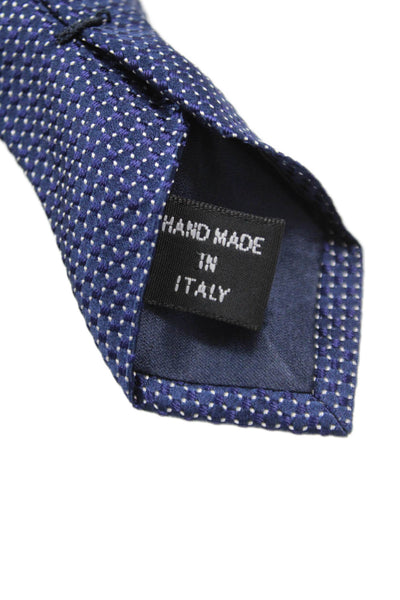 Giorgio Armani Mens Silk Wide Necktie Navy Blue White