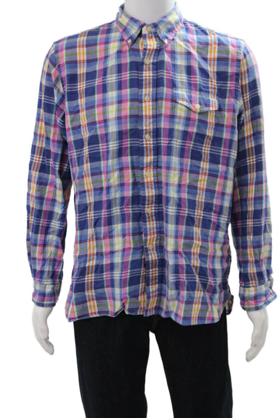 Ralph Lauren Blue Label Men Button-Down Blue Plaid Cotton Blend Shirt Size L