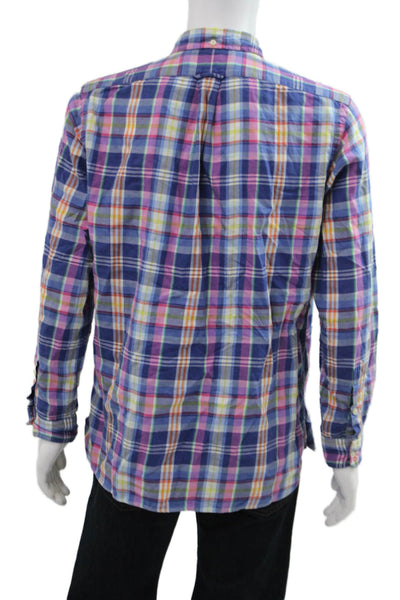 Ralph Lauren Blue Label Men Button-Down Blue Plaid Cotton Blend Shirt Size L