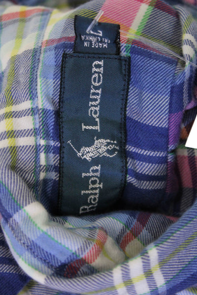 Ralph Lauren Blue Label Men Button-Down Blue Plaid Cotton Blend Shirt Size L