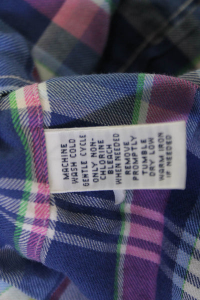 Ralph Lauren Blue Label Men Button-Down Blue Plaid Cotton Blend Shirt Size L