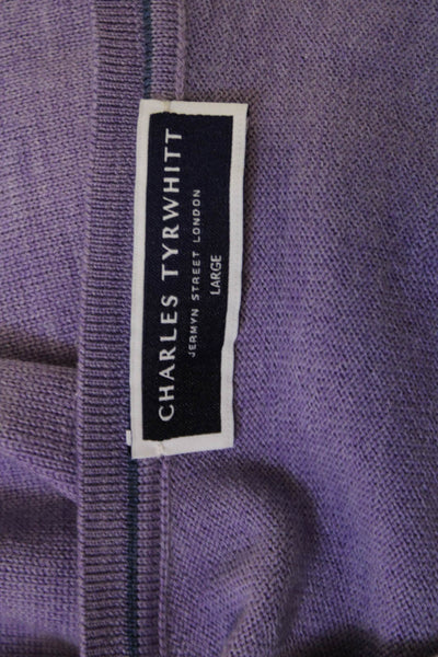 Charles Tyrwhitt Mens Purple Merino Wool V Neck Pullover Sweater Size L