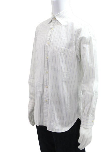 Ermenegildo Zegna Mens Striped Long Sleeve Button-Down Shirt White Size M