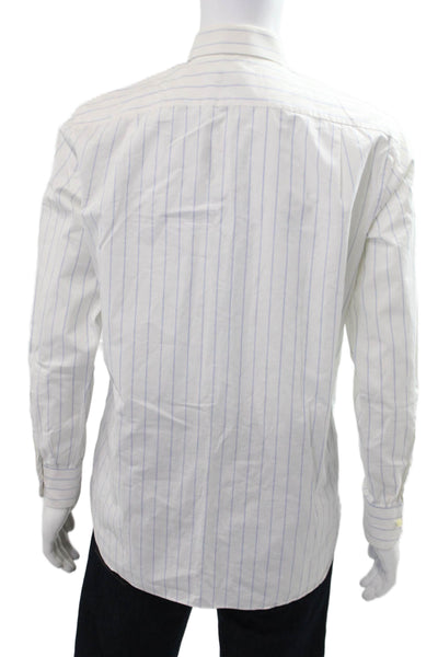 Ermenegildo Zegna Mens Striped Long Sleeve Button-Down Shirt White Size M