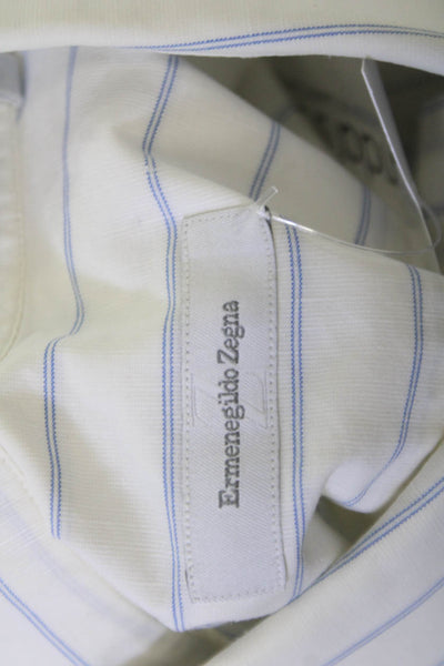 Ermenegildo Zegna Mens Striped Long Sleeve Button-Down Shirt White Size M