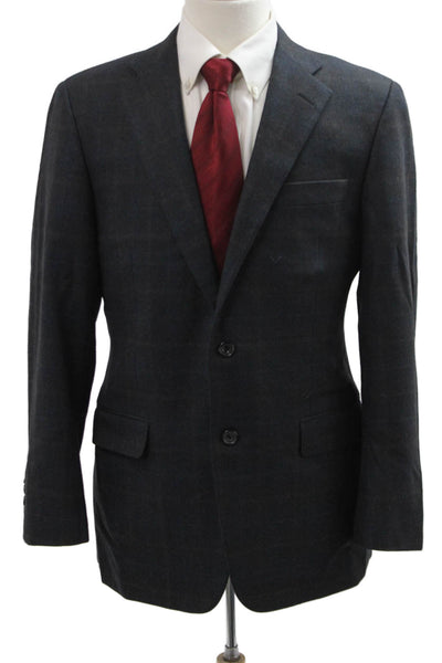 Hickey Freeman Mens Dark Gray Plaid 100% Worsted Wool Suit Jacket Size 40