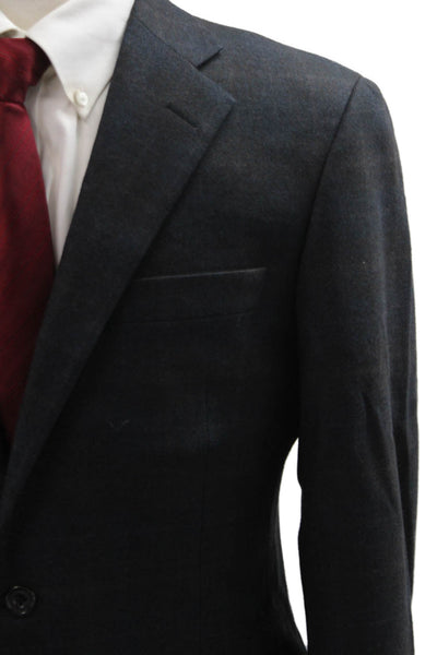 Hickey Freeman Mens Dark Gray Plaid 100% Worsted Wool Suit Jacket Size 40