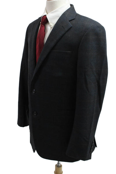 Hickey Freeman Mens Dark Gray Plaid 100% Worsted Wool Suit Jacket Size 40