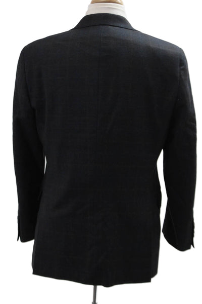 Hickey Freeman Mens Dark Gray Plaid 100% Worsted Wool Suit Jacket Size 40
